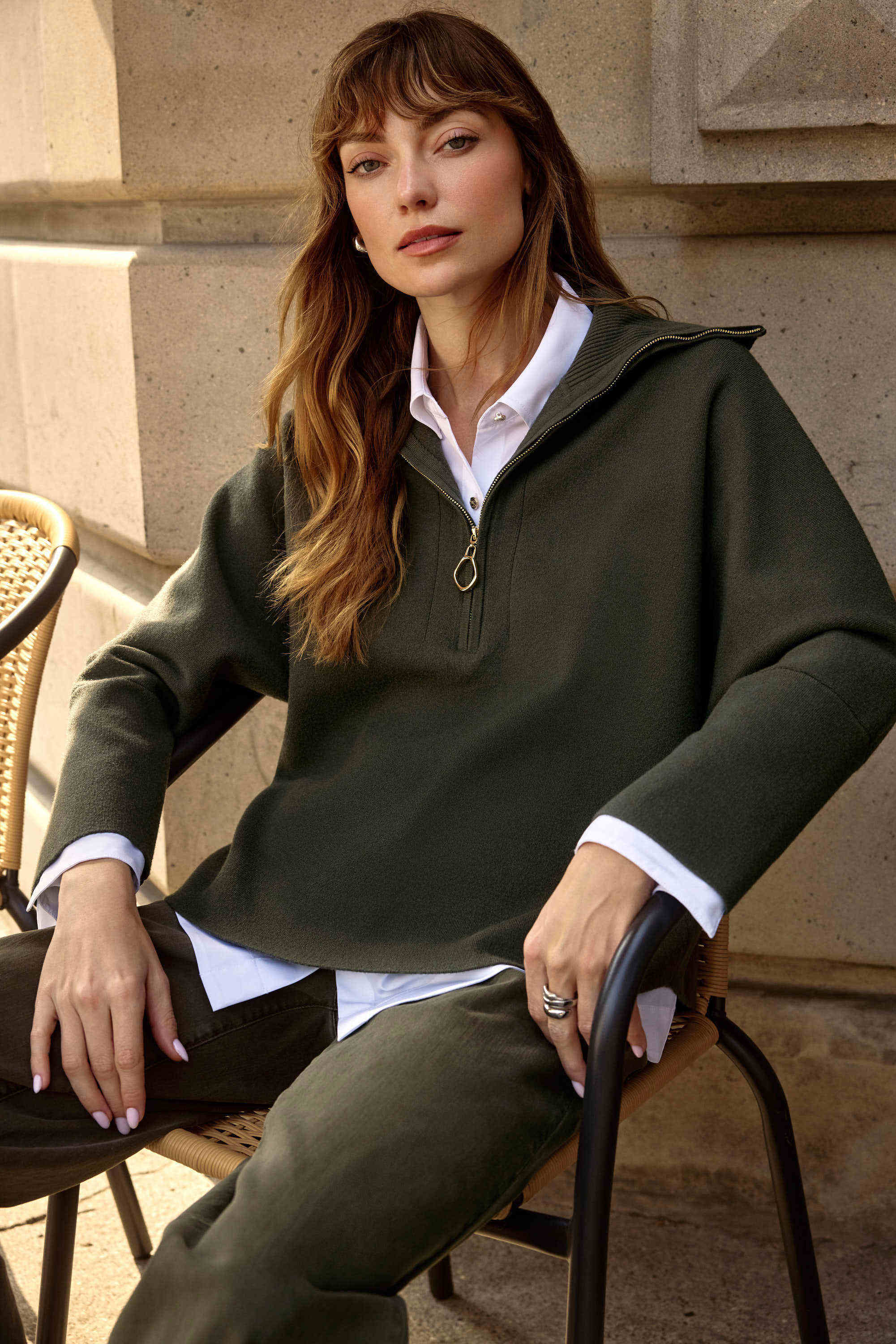 Sweater Knit Boxy Pullover With Zipped Collar
253963