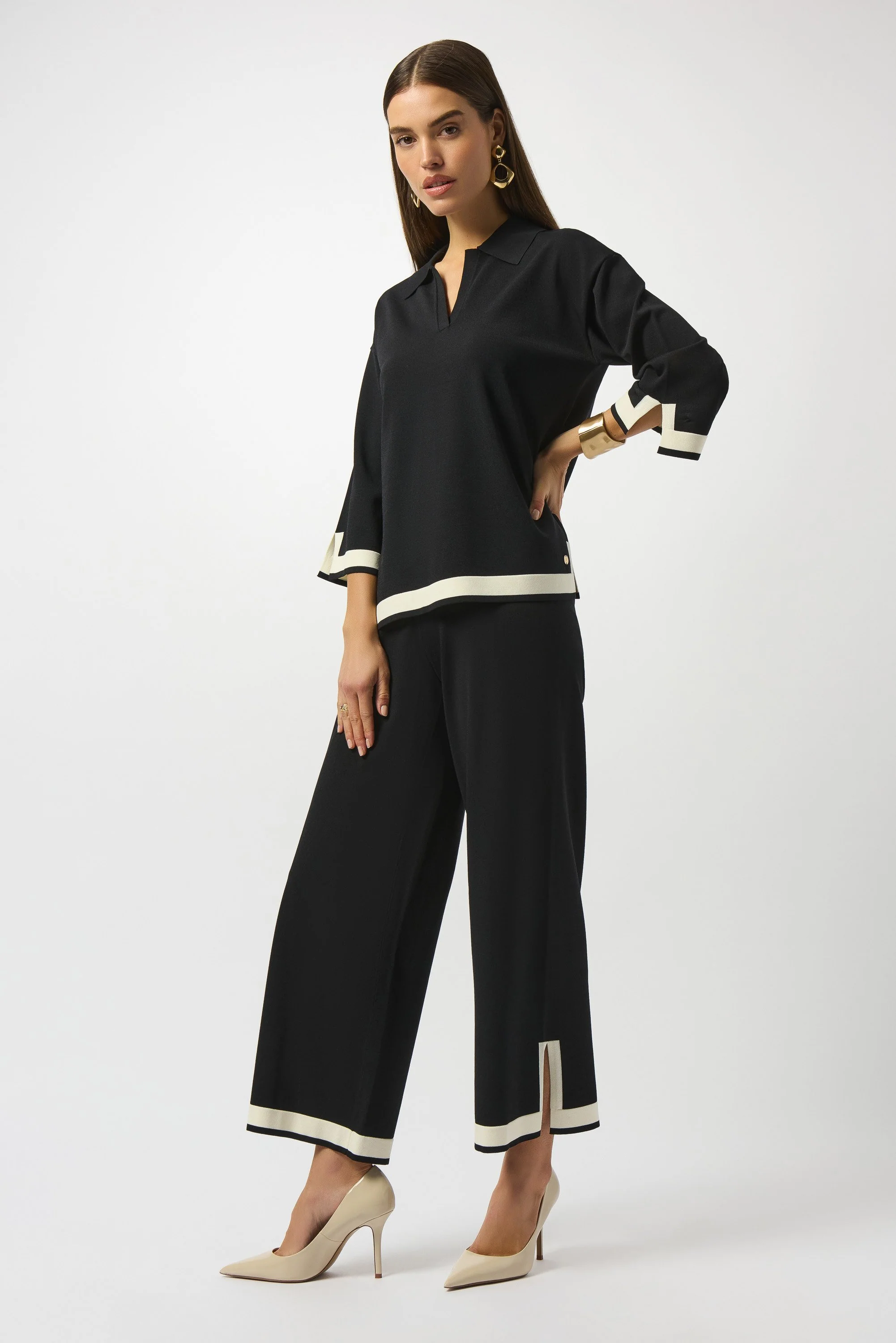 Sweater Knit Colour Block Culotte Pants - Image 3