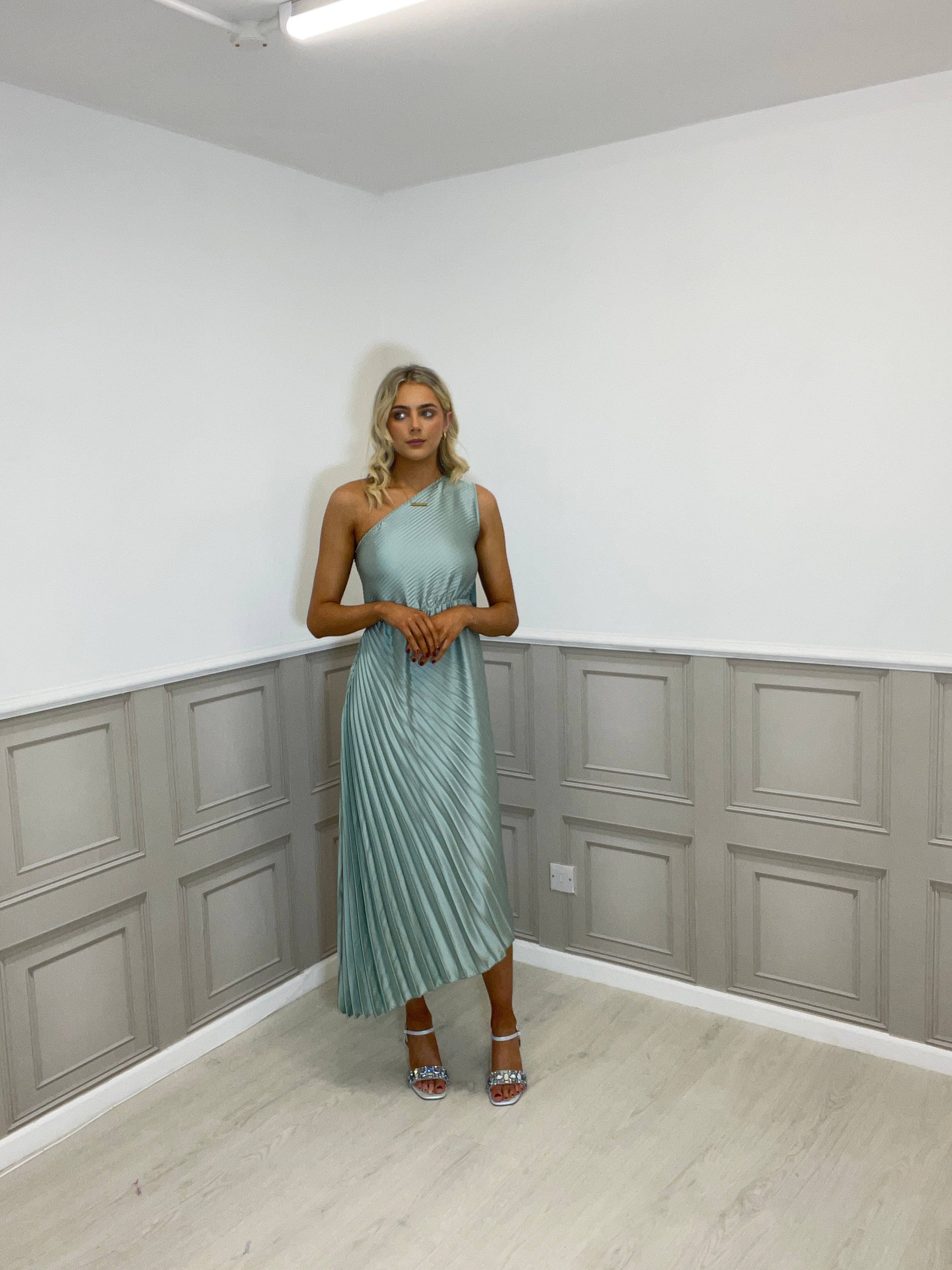 Tessa sage one shoulder dress - Image 2