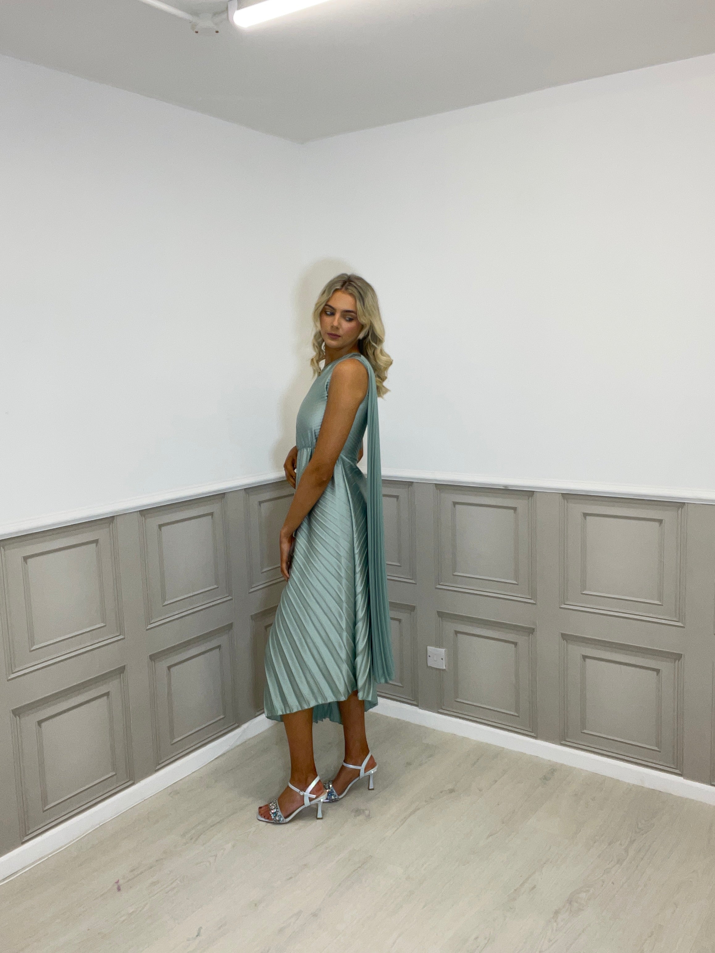 Tessa sage one shoulder dress - Image 3