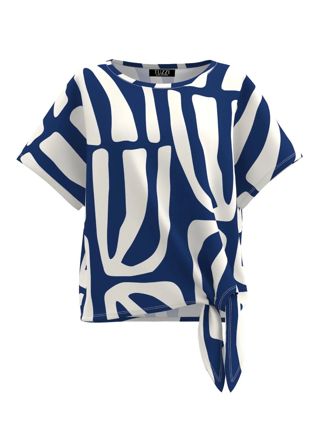TUZZI navy abstract print top with tie detail - Image 2