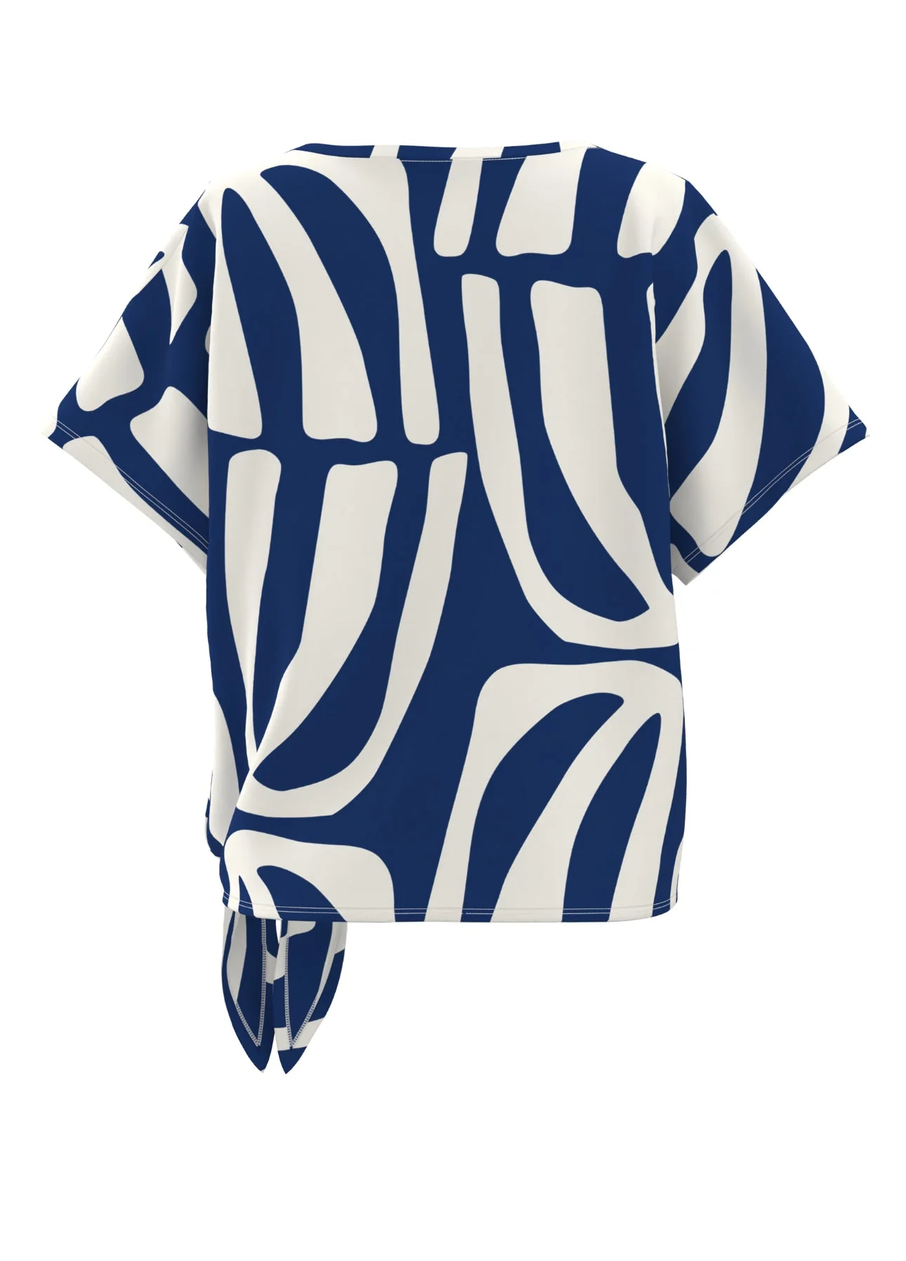 TUZZI navy abstract print top with tie detail - Image 3