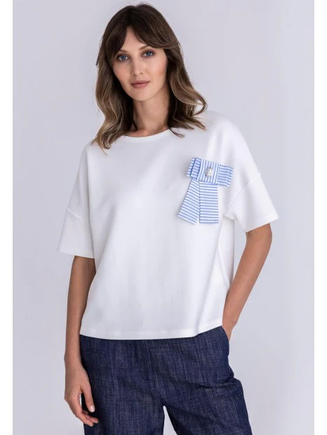 TUZZI beach please- striped bow white t-shirt