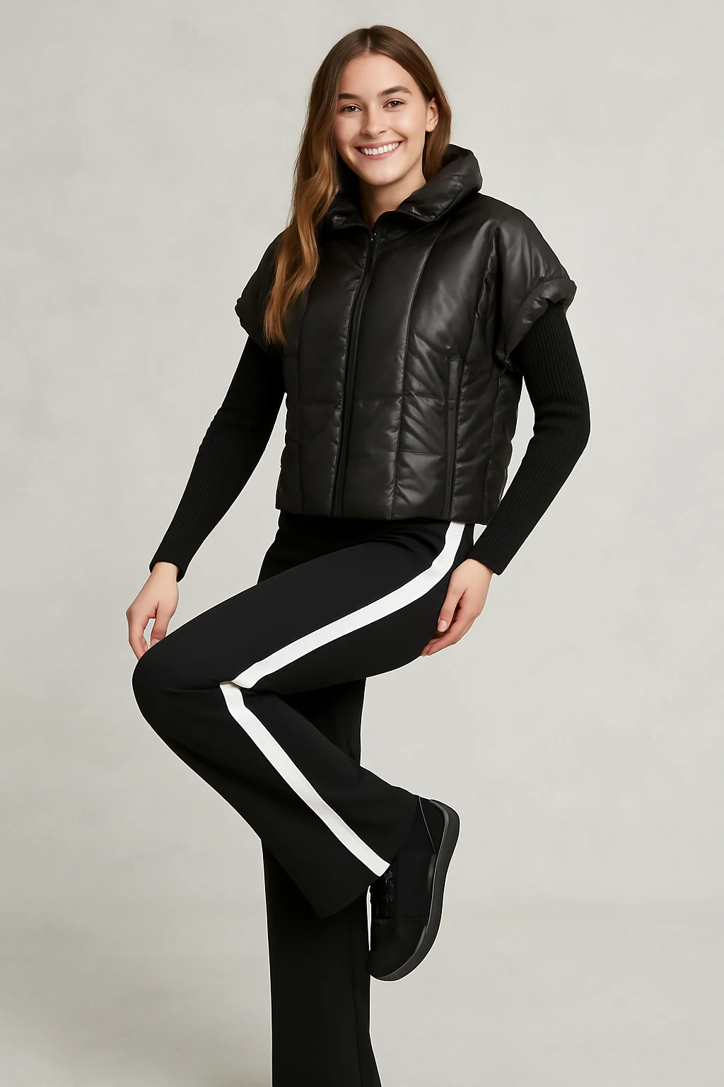 Tuzzi Black Padded Jacket with Knit Sleeves