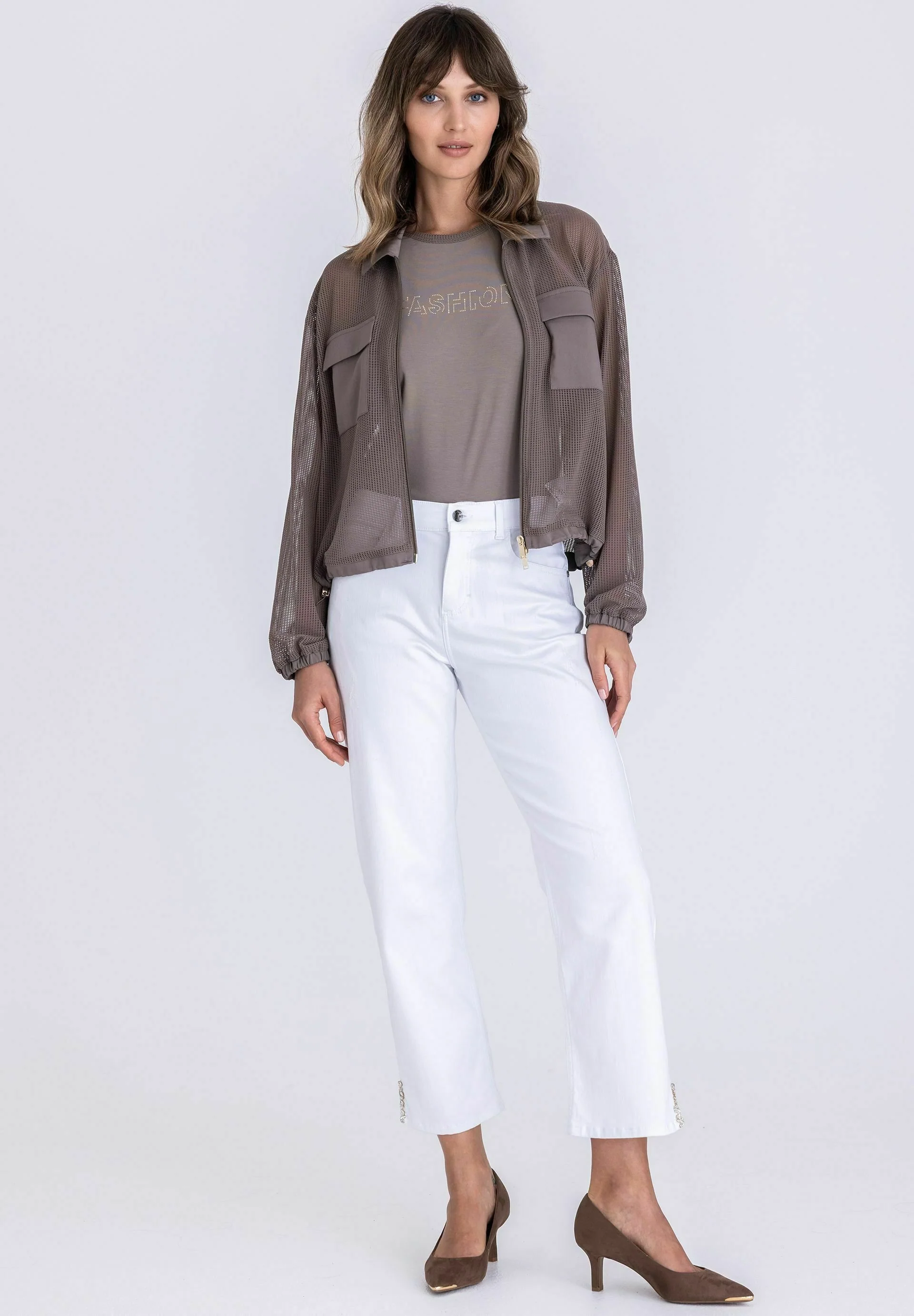 Tuzzi Mesh Zip Jacket – Taupe - Image 2