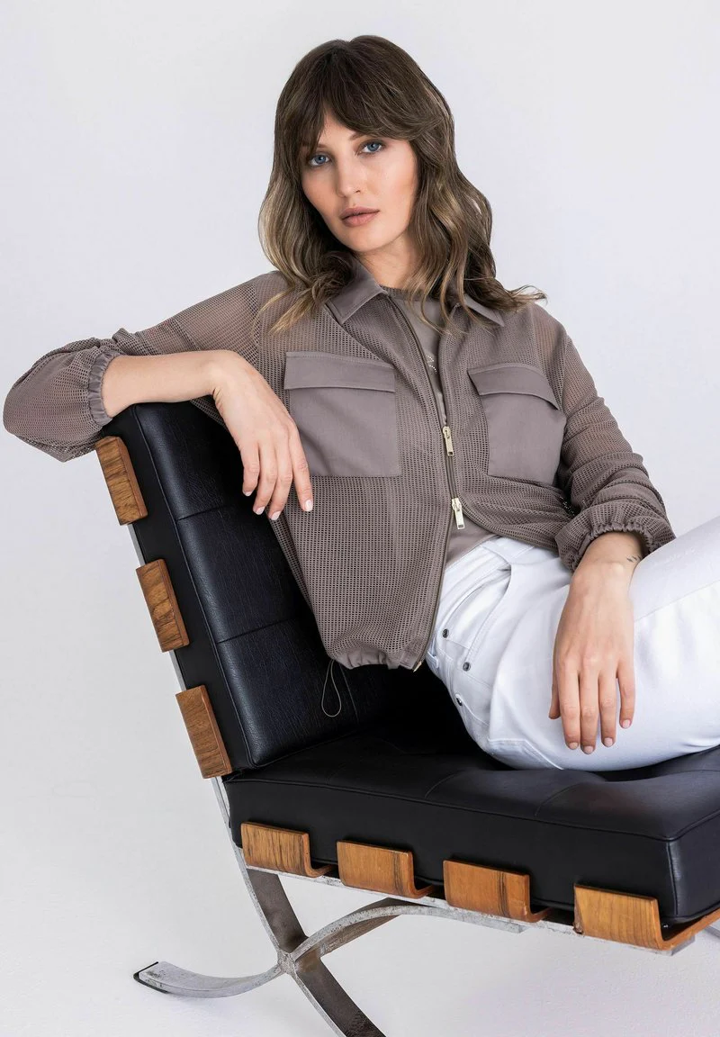 Tuzzi Mesh Zip Jacket – Taupe - Image 3