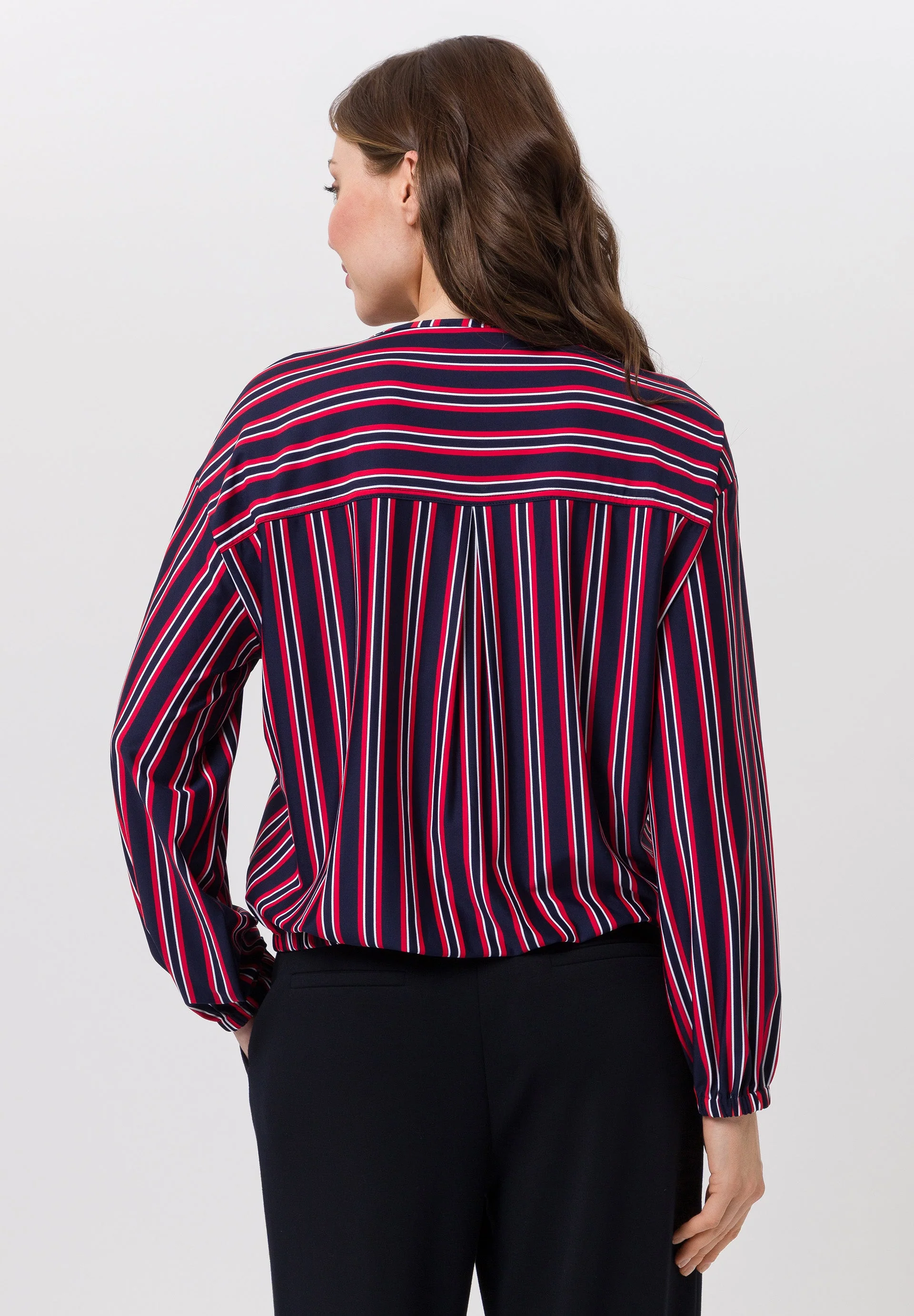 Tuzzi Navy, Red, and White Striped Patterned Blouse - Image 4