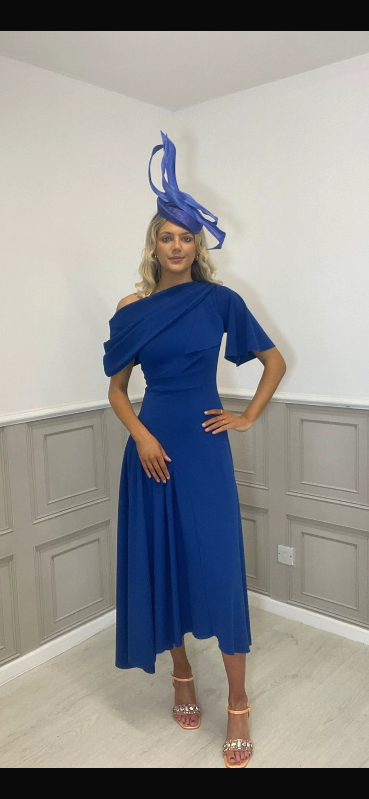 Venice royal blue dress with removable scarf. - Image 2
