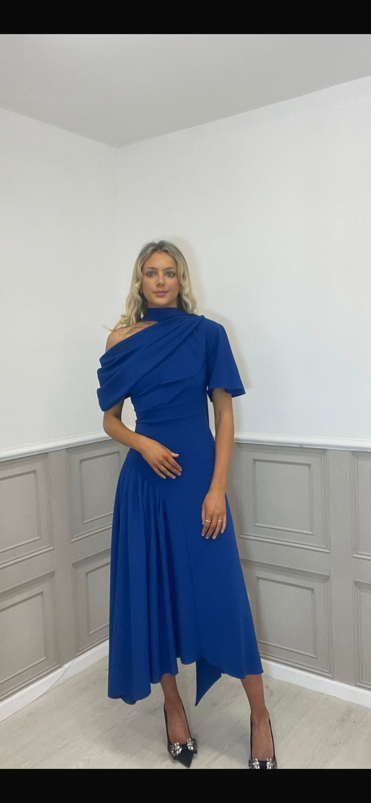 Venice royal blue dress with removable scarf. - Image 3