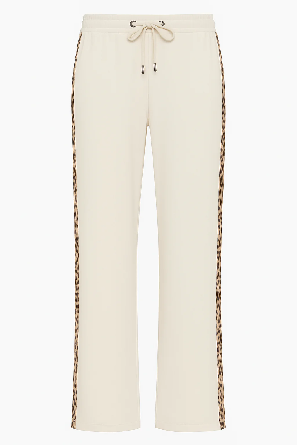 White/ivory Jogger-Style Trousers with Animal Print Trim - Image 5