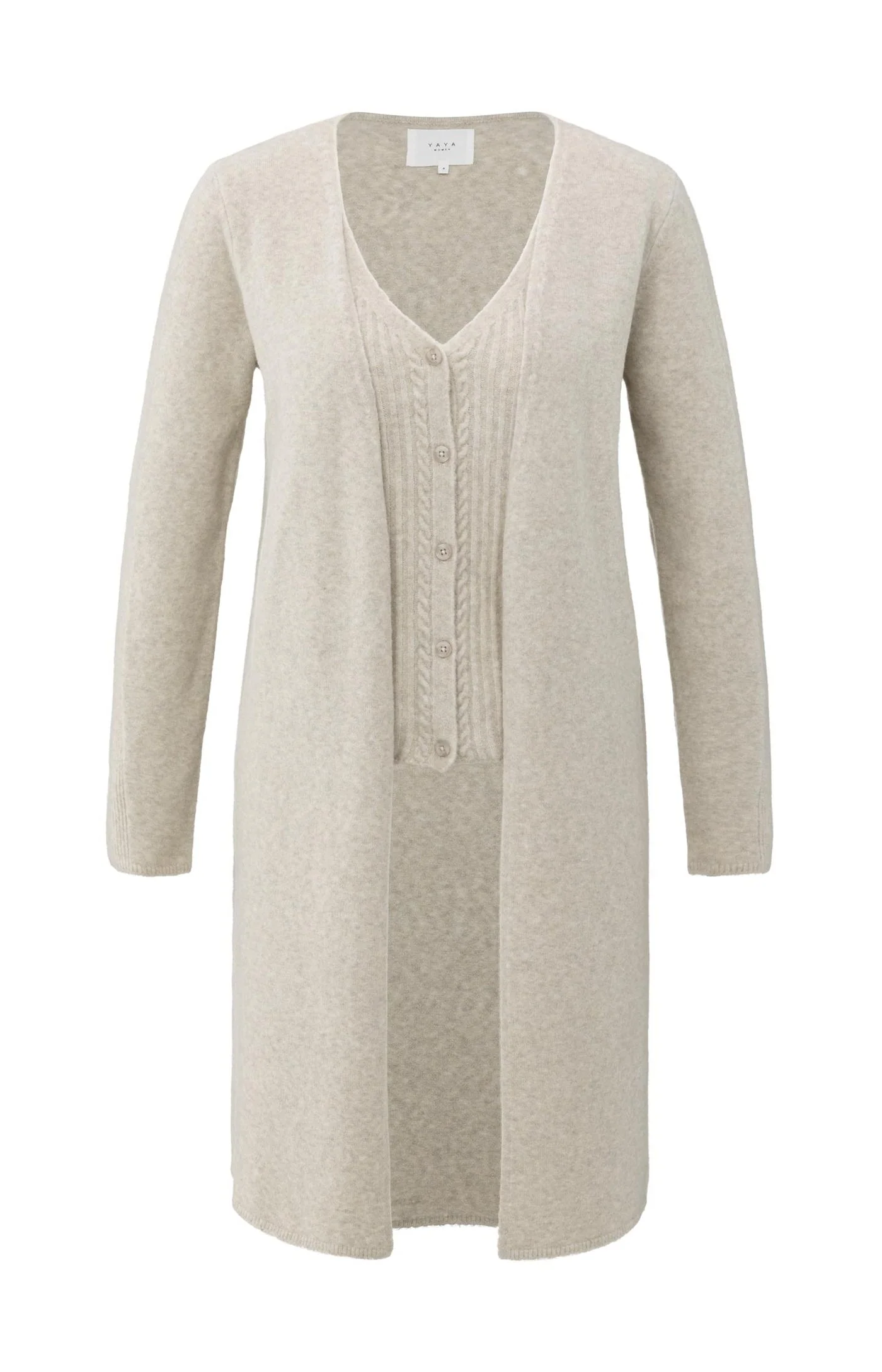 YAYA long cardigan with cable-knit gilet layer - Image 2