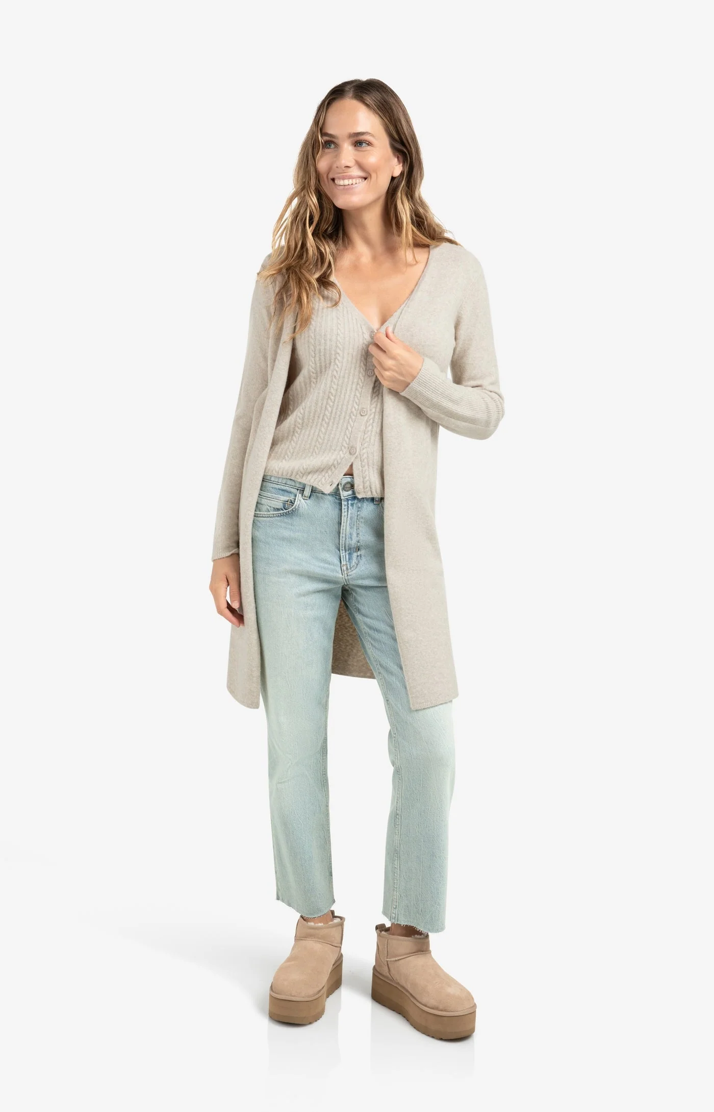 YAYA long cardigan with cable-knit gilet layer - Image 3
