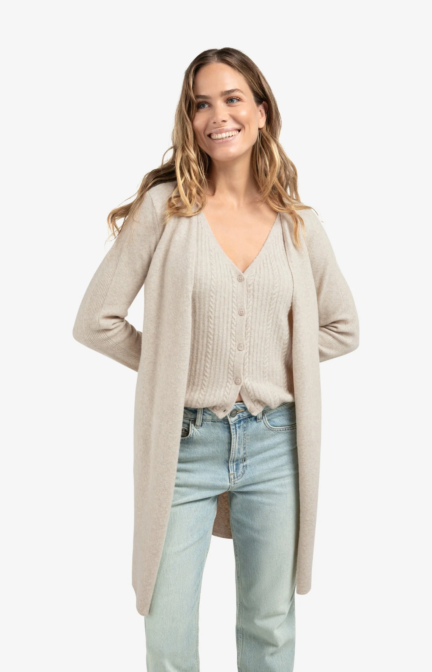 YAYA long cardigan with cable-knit gilet layer - Image 5