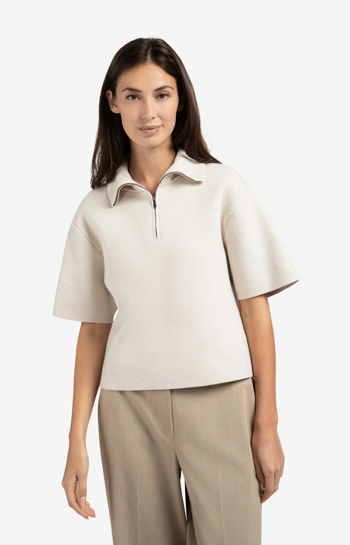 YaYa Short sleeve sweater with collar and half zip - Image 2