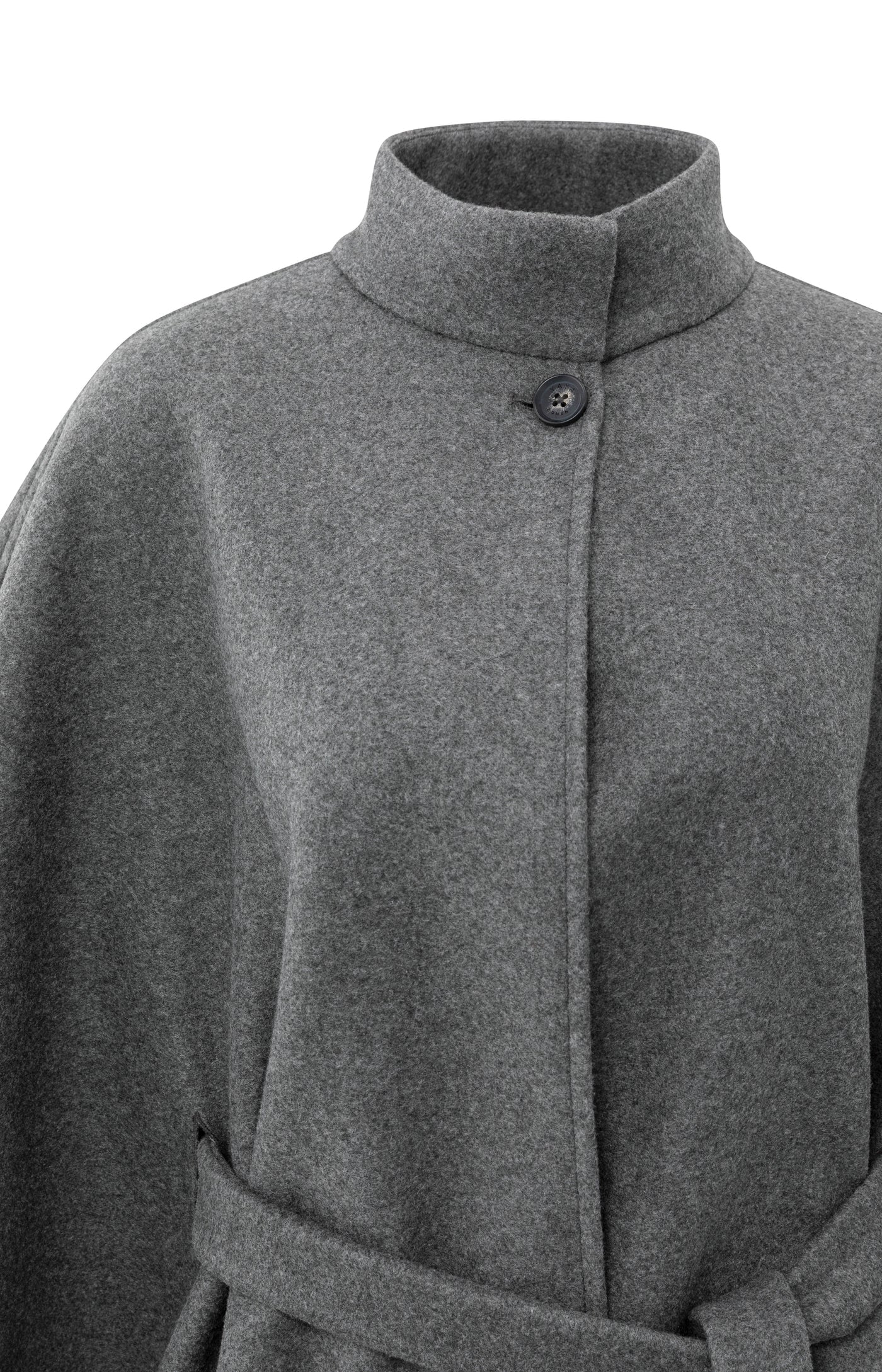 YAYA soft woven poncho with collar and belt in dark night grey melange - Image 10