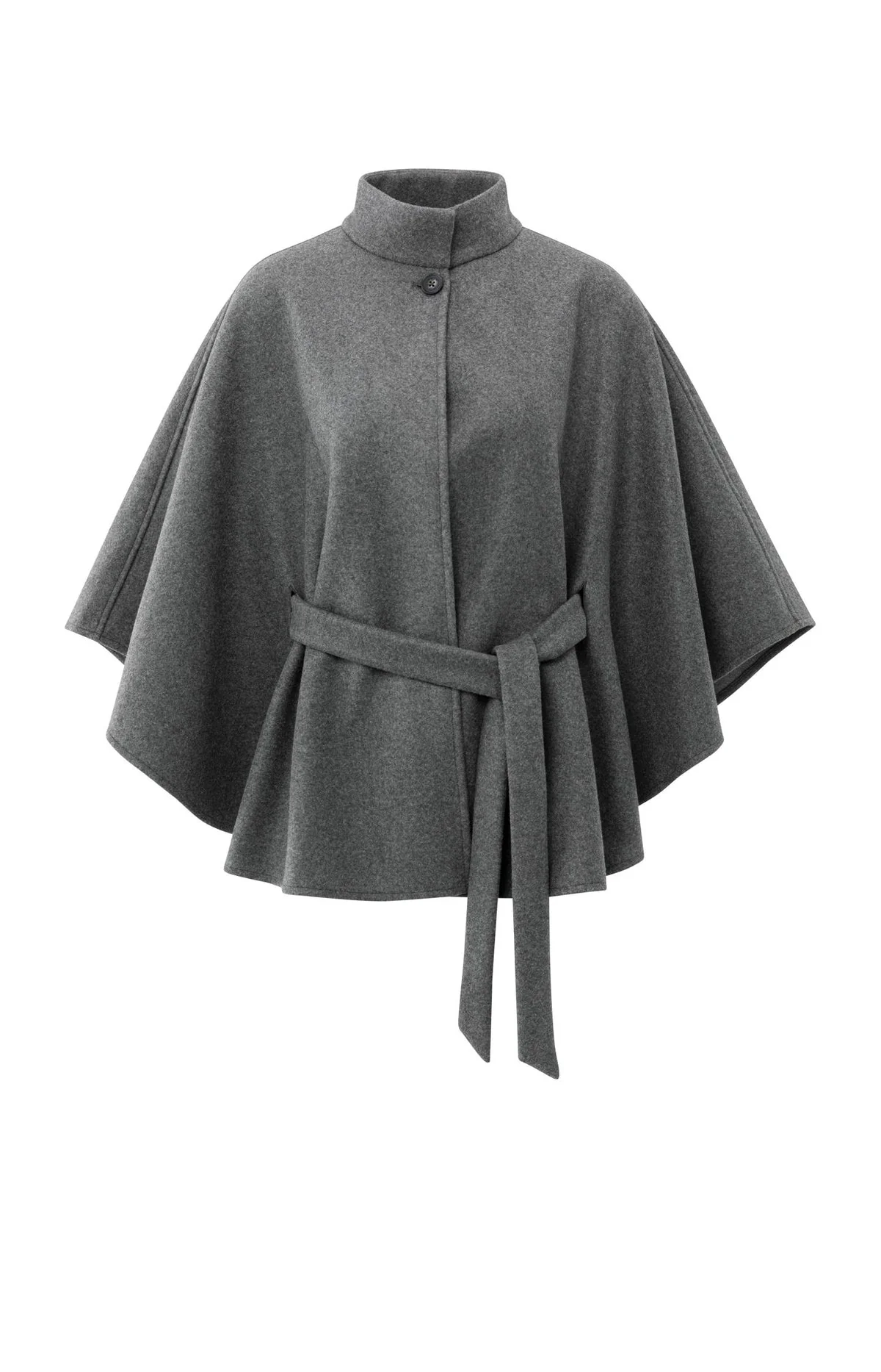 YAYA soft woven poncho with collar and belt in dark night grey melange - Image 2