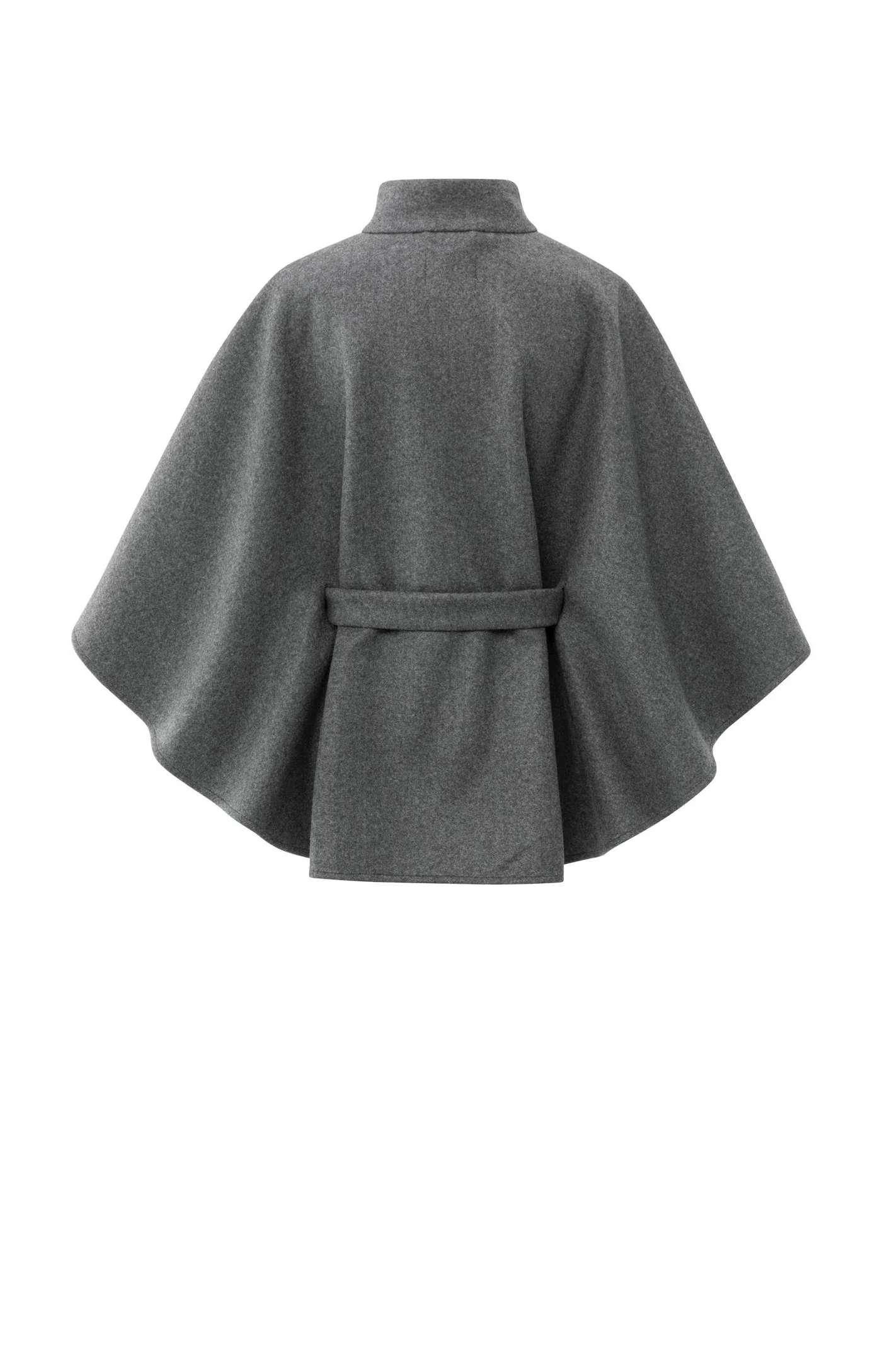 YAYA soft woven poncho with collar and belt in dark night grey melange - Image 9