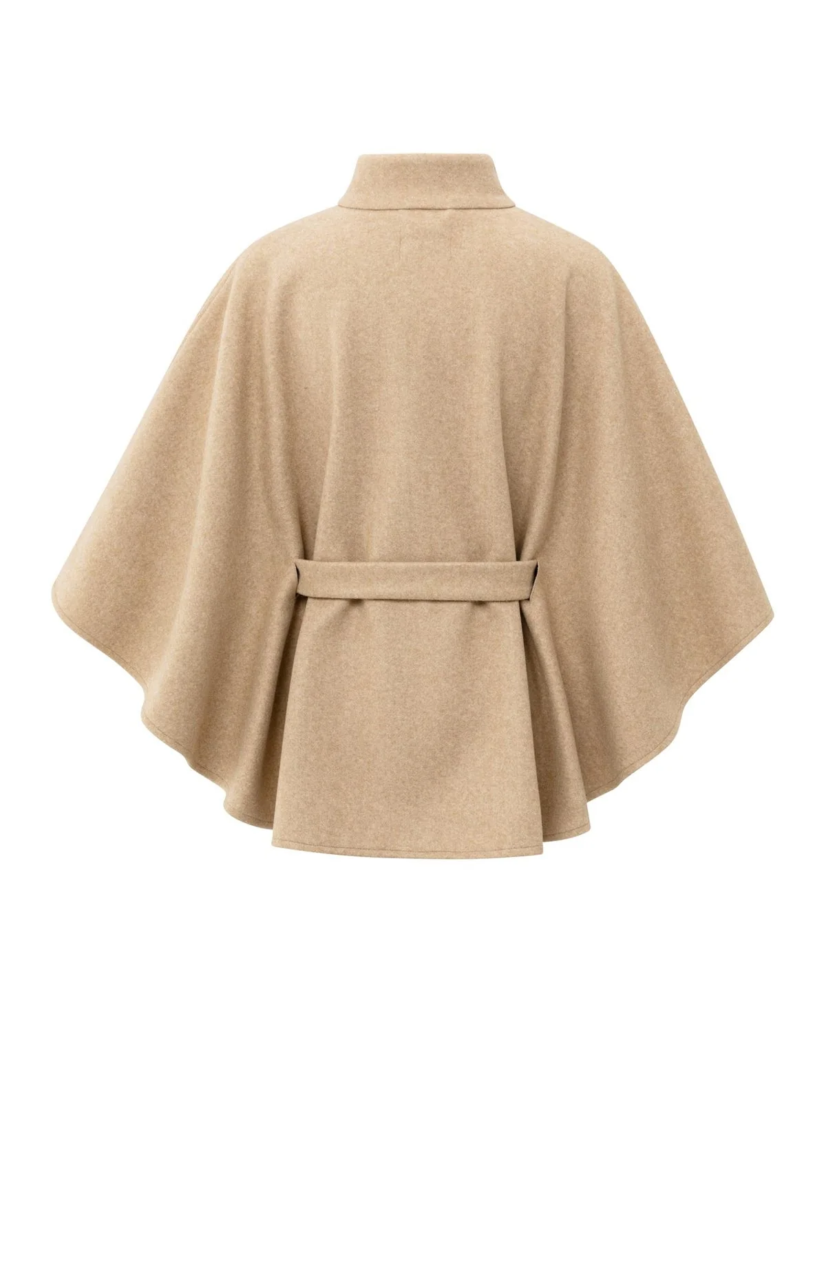 YAYA soft woven poncho with collar and belt in light camel melange - Image 6
