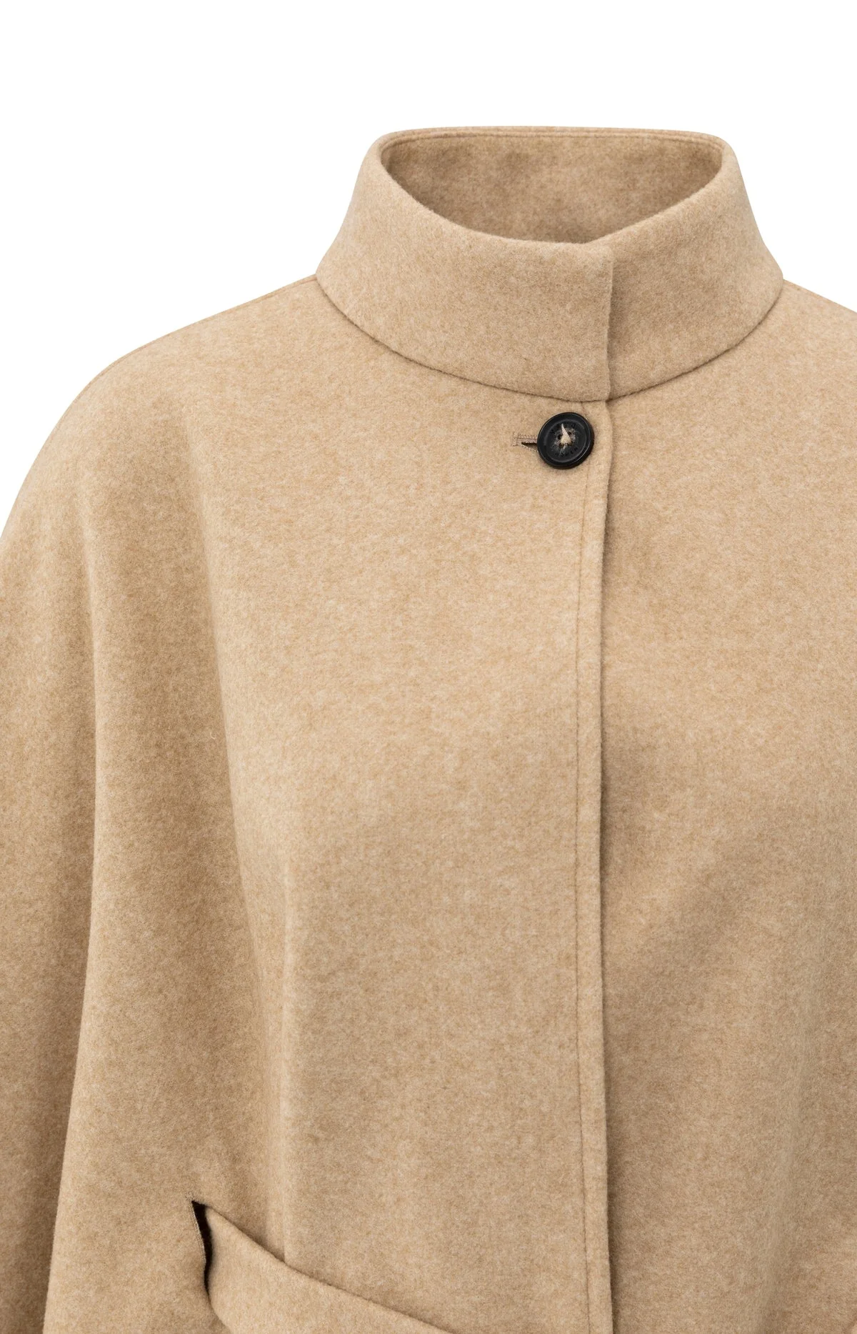 YAYA soft woven poncho with collar and belt in light camel melange - Image 7
