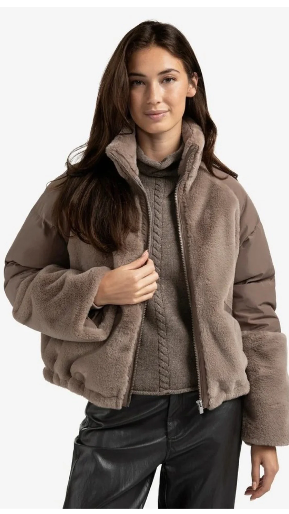 YaYa Taupe Faux Shearling & Quilted Jacket - Image 2